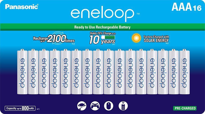 Panasonic Eneloop AAA Pre-Charged Rechargeable Batteries, 16 Pack